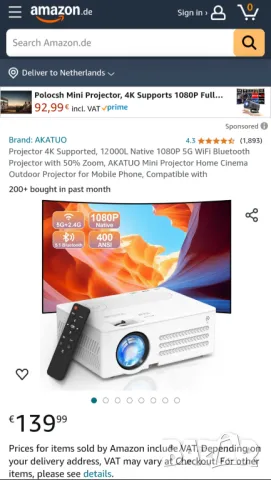 4K Проектор за домашно кино с 2.4/5G WIFI, BT 5.1, 12000 лумена, 200" екран , снимка 2 - Плейъри, домашно кино, прожектори - 47949344