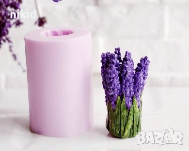 3D букет лавандула цилиндър силиконов молд форма калъп фондан шоколад гипс декор