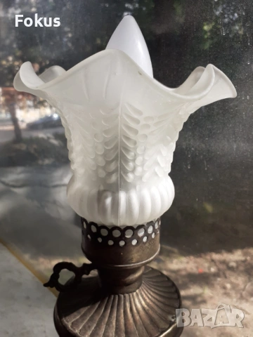 Стара месингова настолна нощна лампа, снимка 5 - Антикварни и старинни предмети - 53377942