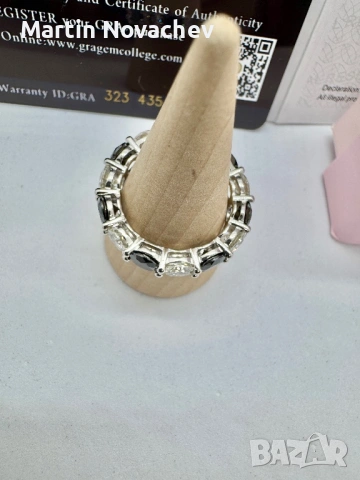 Сребърен пръстен с мойсанит (Диамант) 7 карата, снимка 6 - Пръстени - 54243113