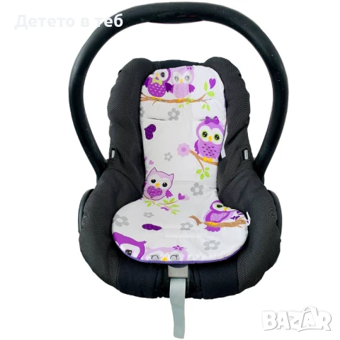 Подложка за столче за кола 0-13 кг, лилави бухали, снимка 1