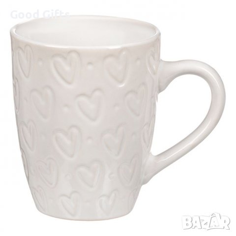 Керамична чаша Бели Релефни Сърца 350 мл