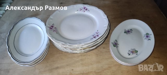 Сервиз чинии, порцеланови, с орнаменти+подаръци: 12+3 други +2 елипсовидни, снимка 1