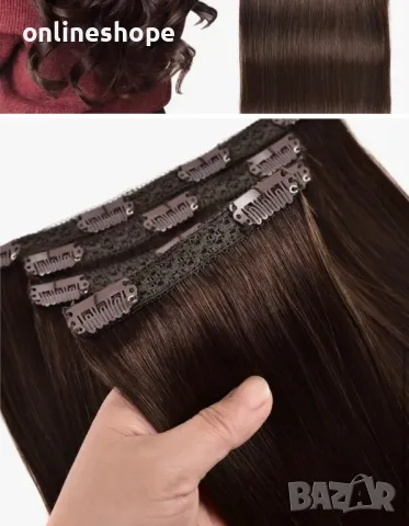 100% Естествена права коса 45см - 70 грама , 7 реда Клипс - Remy -, снимка 8 - Аксесоари за коса - 49259028