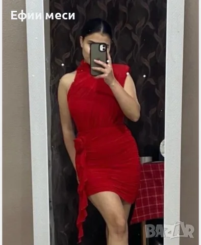 Дамска рокля червена с розичка за различни поводи, снимка 2 - Рокли - 56200532