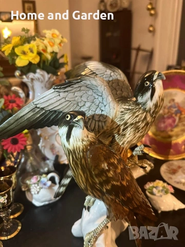 Karl Ens Соколи Volkstedt Германия голяма порцеланова фигура 35 см, снимка 7 - Антикварни и старинни предмети - 54026004