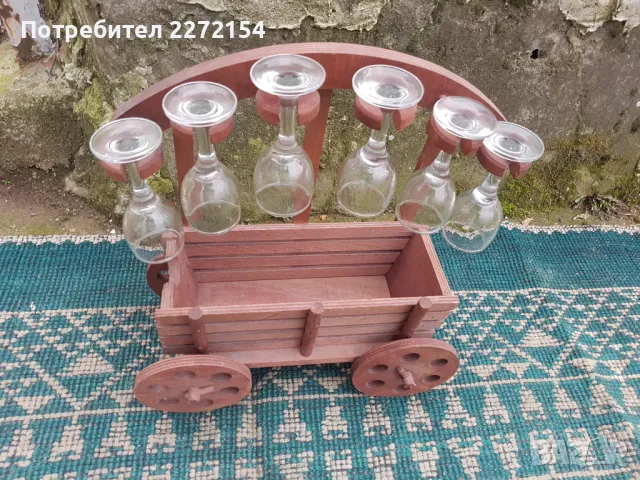 Дървена каруца с  6 чаши