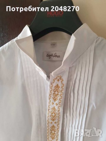 Аngelo Lupico Елегантна Риза 41/42 с Златиста Бродерия и Копчета за Ръкавели на LANKASTER. 
