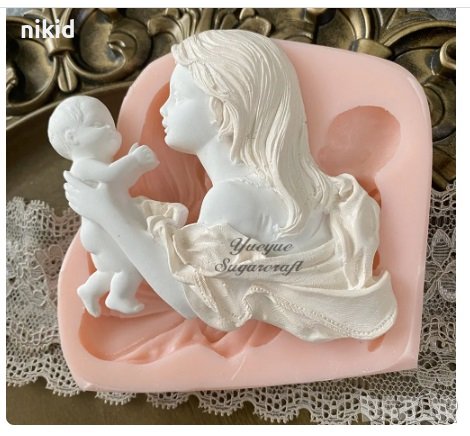 Майка повдигнала бебе голям силиконов молд форма фондан гипс шоколад декор украса , снимка 2 - Форми - 42346557