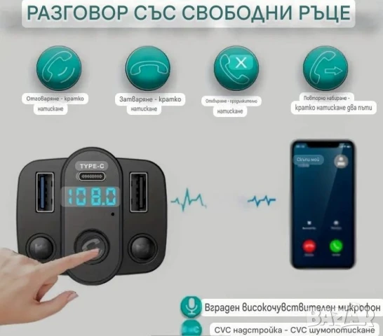 ФМ Блутут Трансмитер за кола , слушане на музика и провеждане на тел разговори, снимка 5 - Аксесоари и консумативи - 50992289