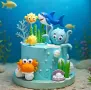 Комплект морски фигурки октопод рак акула водорасли декорация торта , снимка 2