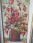70х40см/стара голяма картина масло върху платно/натюрморт ваза с цветя/китайски фенери/дървена рамка, снимка 2