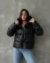 М MEECY Ново пухено кожено черно яке, снимка 2