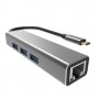 USB Хъб USB Type-C Разклонител VCom SS001194 USB3.0 3-портов хъб + LAN Docking Station