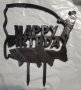 Happy Birthday Рибар риболов риба пластмасов черен топер украса за торта рожден ден, снимка 2