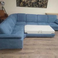 Син ъглов диван от плат с фунция сън MM-ZE1059, снимка 4 - Дивани и мека мебел - 44216139