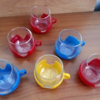 Цветни стакани подстакани с чаши за чай кафе , снимка 3 - Антикварни и старинни предмети - 30366488