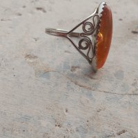 Стар РУСКИ филигранен пръстен със конячен  кехлибар , снимка 11 - Антикварни и старинни предмети - 35218427