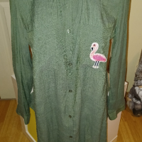 Дълга риза с фламинго HM, снимка 1 - Ризи - 44718614