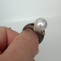 Сребърен пръстен с перла 3В, снимка 5 - Пръстени - 44480339