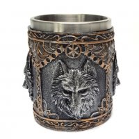 Код 95622 Стилна чаша от полирезин и метал с релефни декорации - вълк, снимка 2 - Чаши - 37044132