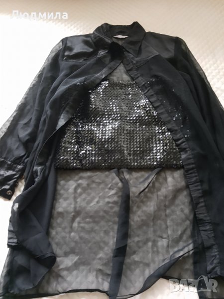 Риза-туника с бюстие от черни паети, снимка 1