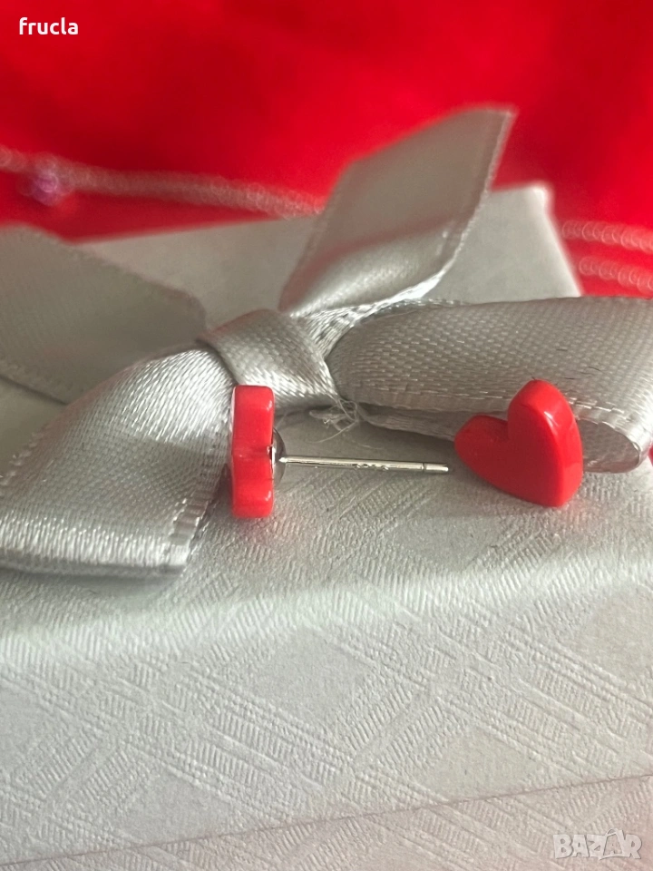 Обеци Червени Сърца Сребърен Обков, снимка 1