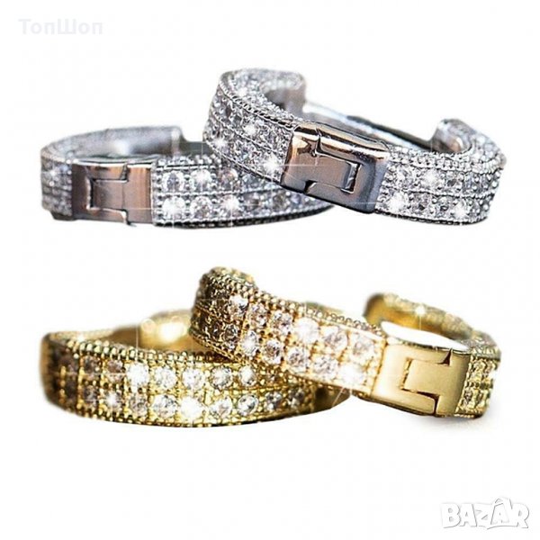 Bling Bling обеци халки с камъни Хип Хоп - 2 Модела, снимка 1