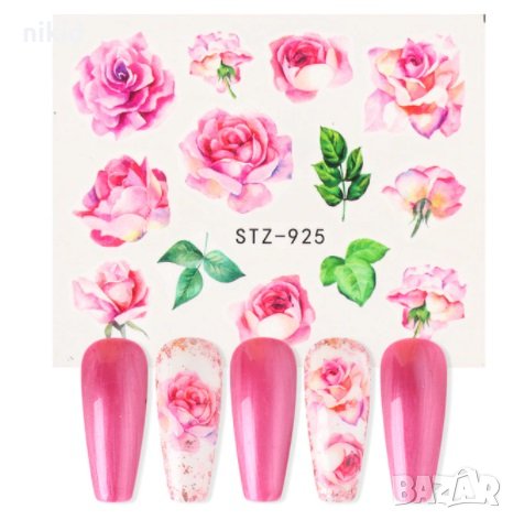 STZ-925 Рози и Божури слайдер ваденки водни стикери за нокти маникюр, снимка 1