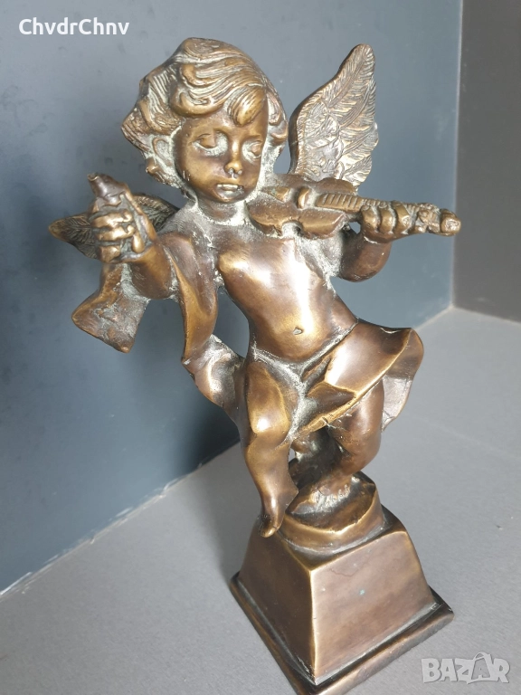 28см-3кг ангел херувим статуетка/стара френска бронзова фигура-надстройка за каминен часовник, снимка 1