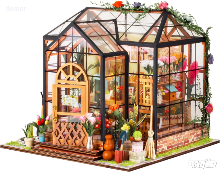 HooySprs Направи си сам комплект мини къща за кукли с мебели и оранжерия, снимка 1