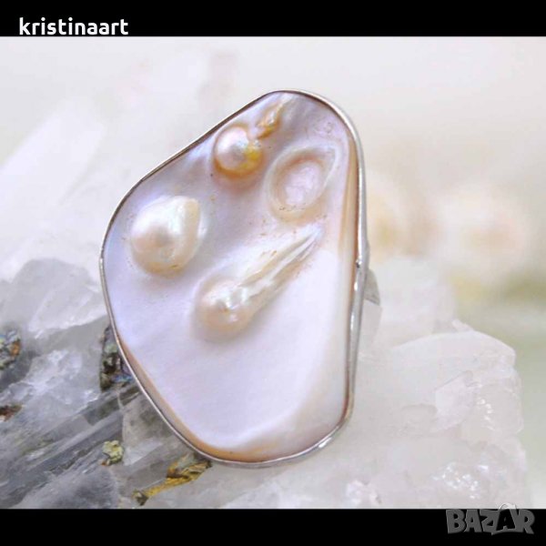 Пръстен с естествен седеф АРТ, снимка 1