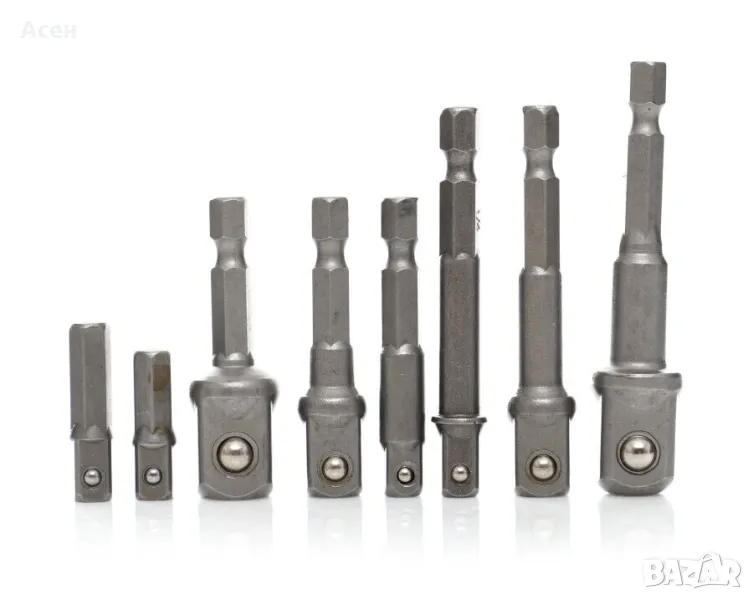 Преходници за редуктори за гнезда за винтоверти, редуктори 1/4 3/8 1/2, комплект 8 бр., снимка 1