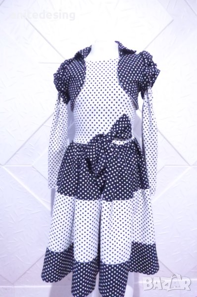 Детска рокля на черно бели точки с допълнително болеро, снимка 1