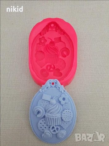 Мъфин кексче с лакомства десерти голям елипс рамка силиконов молд форма калъп фондан гипс шоколад, снимка 1