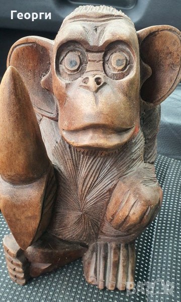 Стара Африканска дървена фигура маймуна от бял абанос. , снимка 1