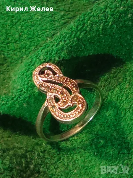 ПРЕКРАСЕН АЖУРЕН СКЪПОЦЕНЕН СРЕБЪРЕН ПРЪСТЕН СРЕБРО 925 ИНКРУСТИРАН с ИСКРЯЩИ МАРКАЗИТИ 48261, снимка 1