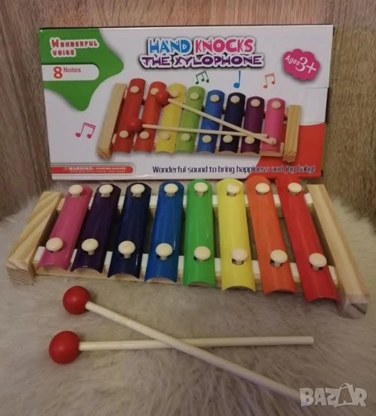 Детски дървен ксилофон с 8 цветни ноти и 2 чукчета, снимка 1