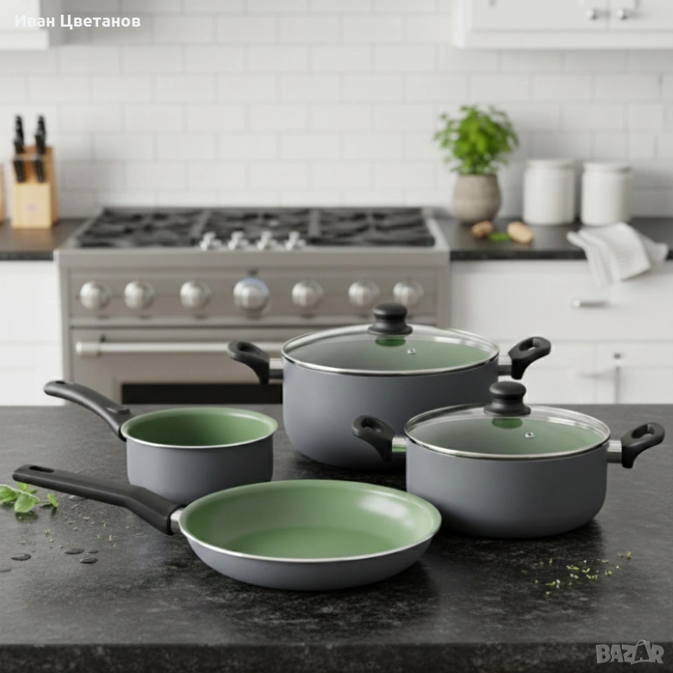 Комплект съдове Michelino Lara – 6 Части с незалепващо Pfluon покритие и турбо индукция, снимка 1