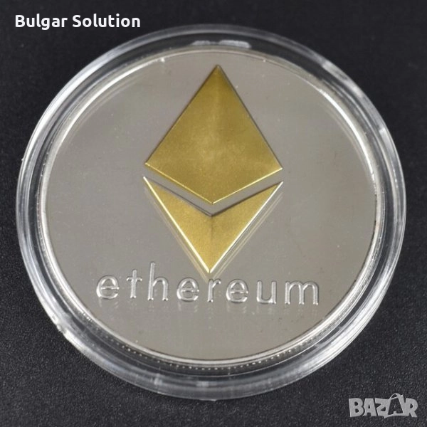 Позлатена crypto Ethereum монета в трофейна кутия (trophy case) [ETH], снимка 1