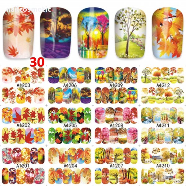 12 в 1 водни стикери за маникюр - есен, пеперуди, цветя, снимка 1