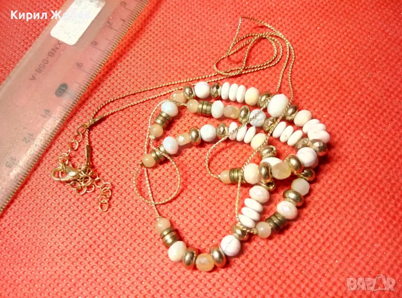 НЕЖНО ПОЗЛАТЕНО МЕДНО ВИНТИДЖ АРТ КОЛИЕ с ФАСЕТИРАНИ ПОЛУСКЪПОЦЕННИ КАМЪНИ 47416, снимка 1