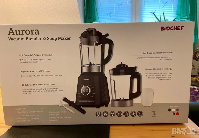 Вакуумен блендер и уред за приготвяне на супи Aurora - черен, червен, снимка 1