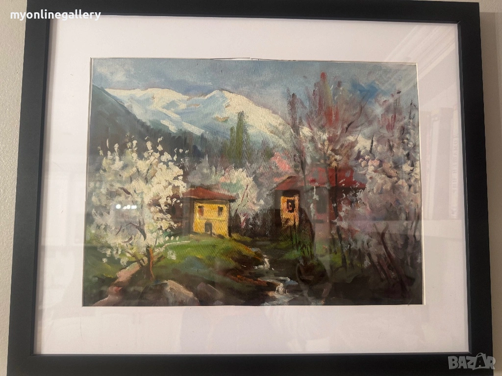 Стара картина Стоян Кирязов масло на картон, снимка 1