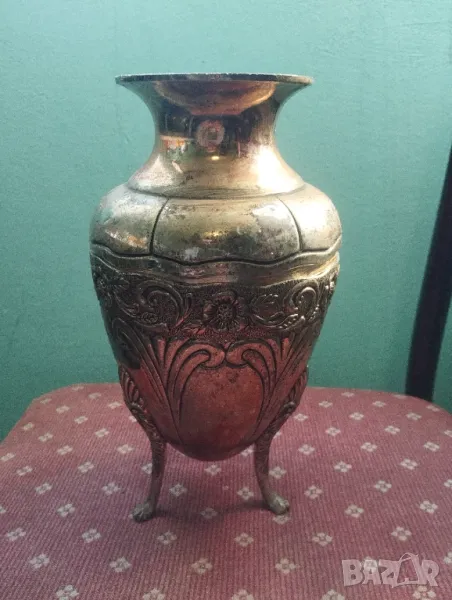 Посребрена метална ваза в стил арт деко, снимка 1