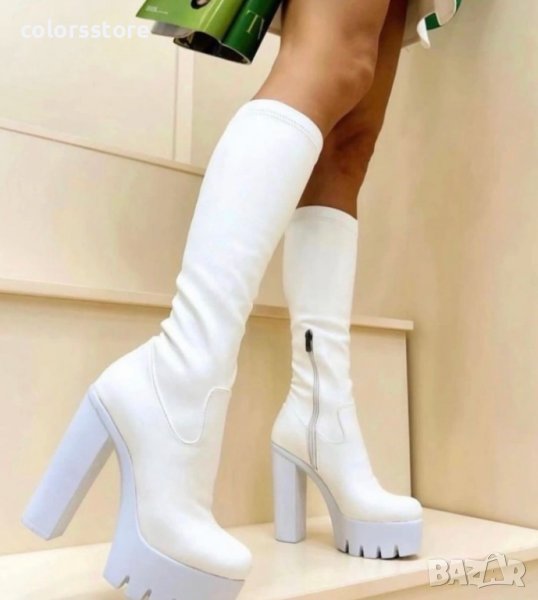 Ботуши на ток - бяла кожа - NA10, снимка 1