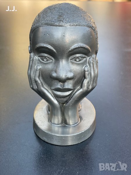Стара статуетка от калай,негроидна глава 1950г., снимка 1