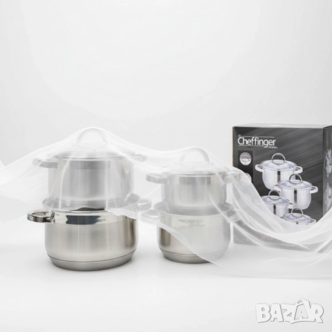 Комплект тенджери Cheffinger 8PCS – професионално качество у дома, снимка 5 - Съдове за готвене - 51975717