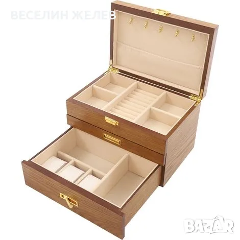Луксозна дървена кутия за бижута и часовници на 3 нива – Изящен органайзер за твоите ценности, снимка 4 - Подаръци за жени - 56047919