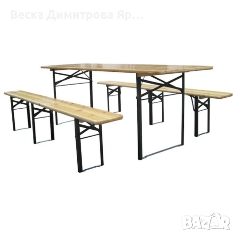 С ДЕФЕКТ - Сгъваем комплект градинска маса с 2 пейки - От чамово дърво - С ДЕФЕКТ виж снимките, снимка 4 - Градински мебели, декорация  - 53999425